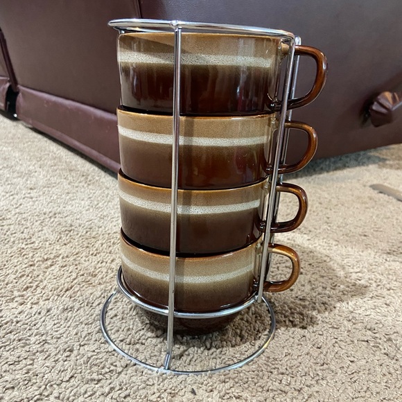 Pier 1 Kitchen Pier Imports Stacking Brown Stoneware Coffee Mugs